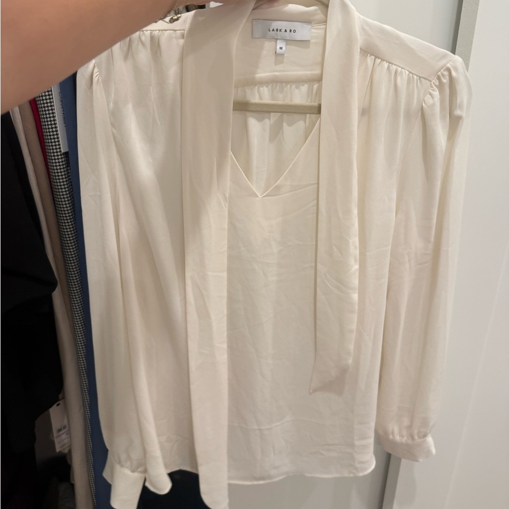 Lark & Ro Cream Tie Front Blouse with Relaxed Fit